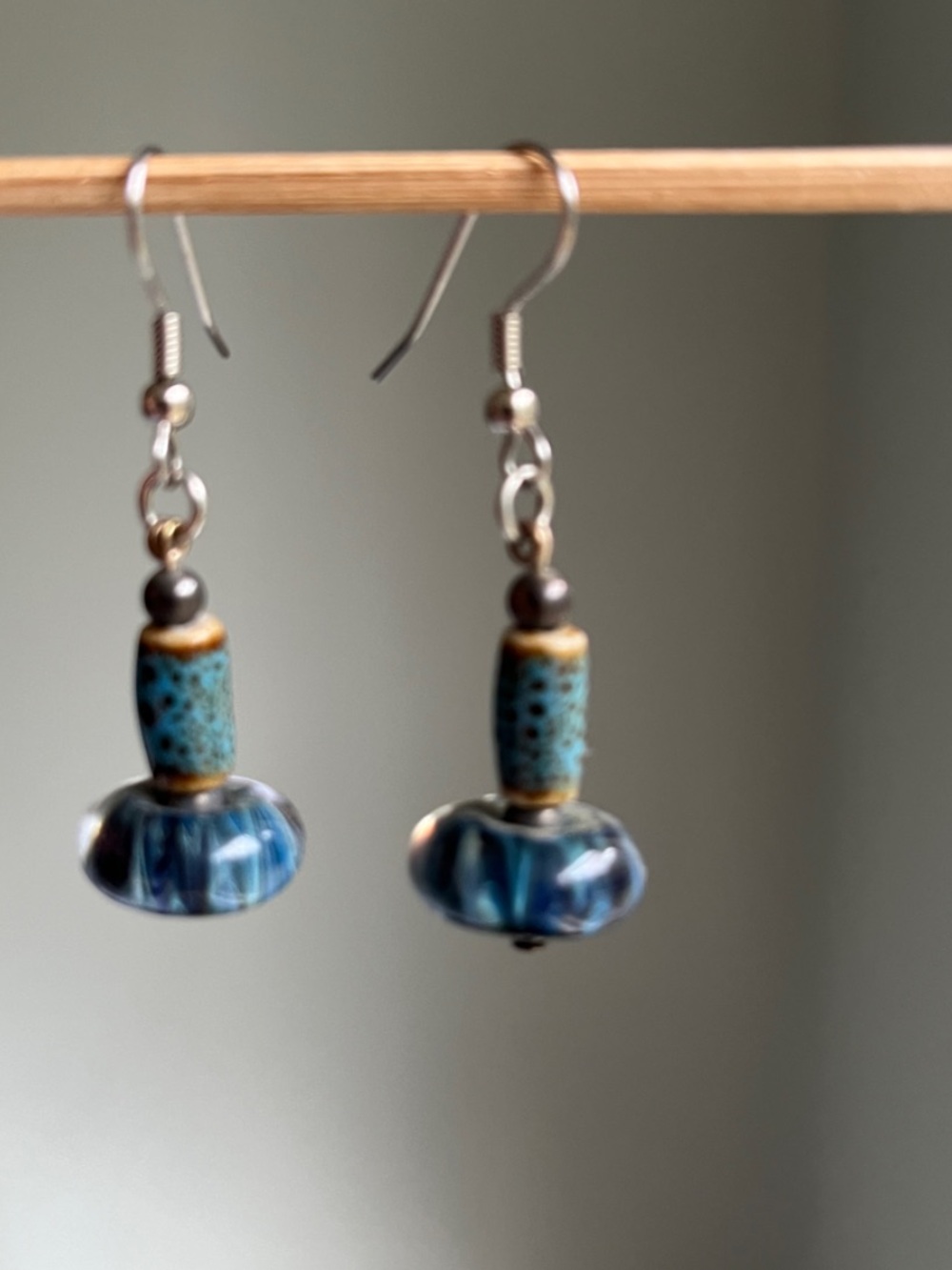 Blue Glass and Ceramic Drop Earrings - Handcrafted Women’s Jewelry